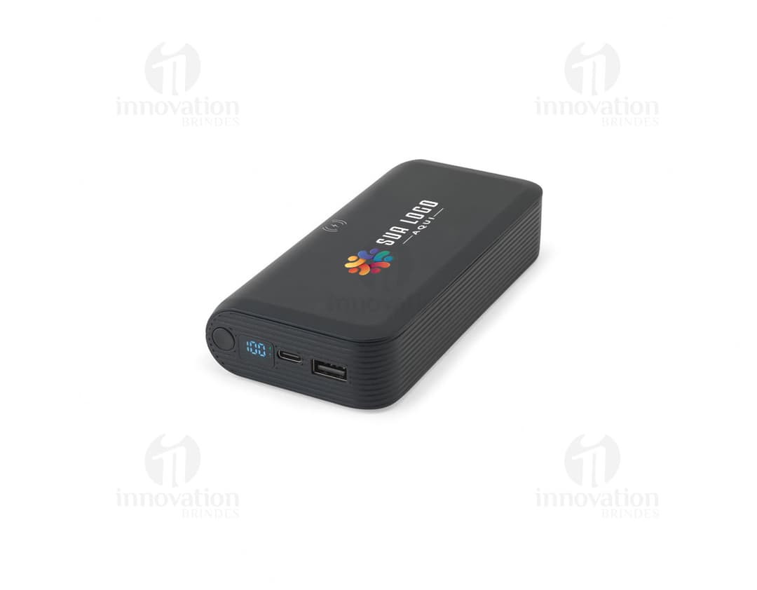 Bateria portátil com capacidade de 20.000 mAh.
