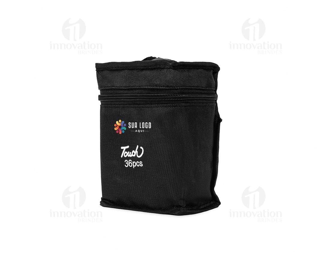 Kit com 36 canetas marcadoras pontas duplas em diversas cores.