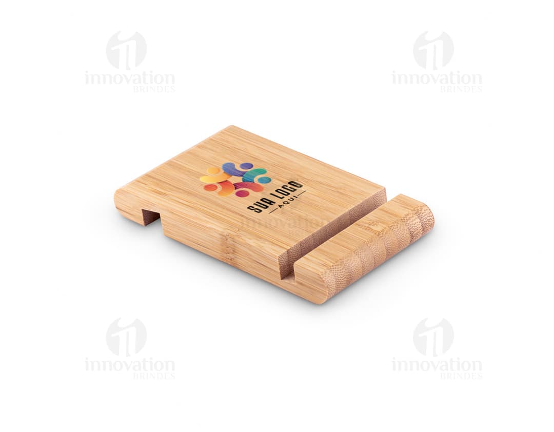 HABER Suporte para celular em bambu com duas canaletas de tamanhos diferentes