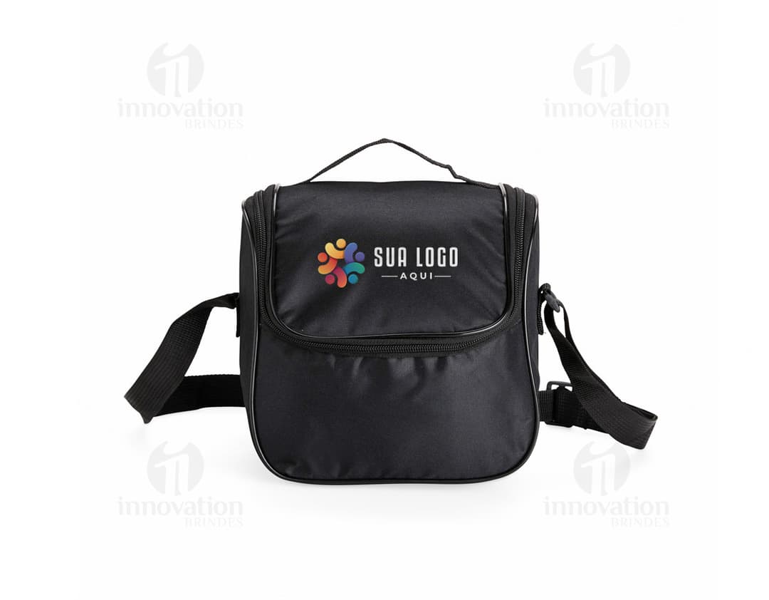 Bolsa térmica de 5 litros com alça ajustável e zíper na cor azul.