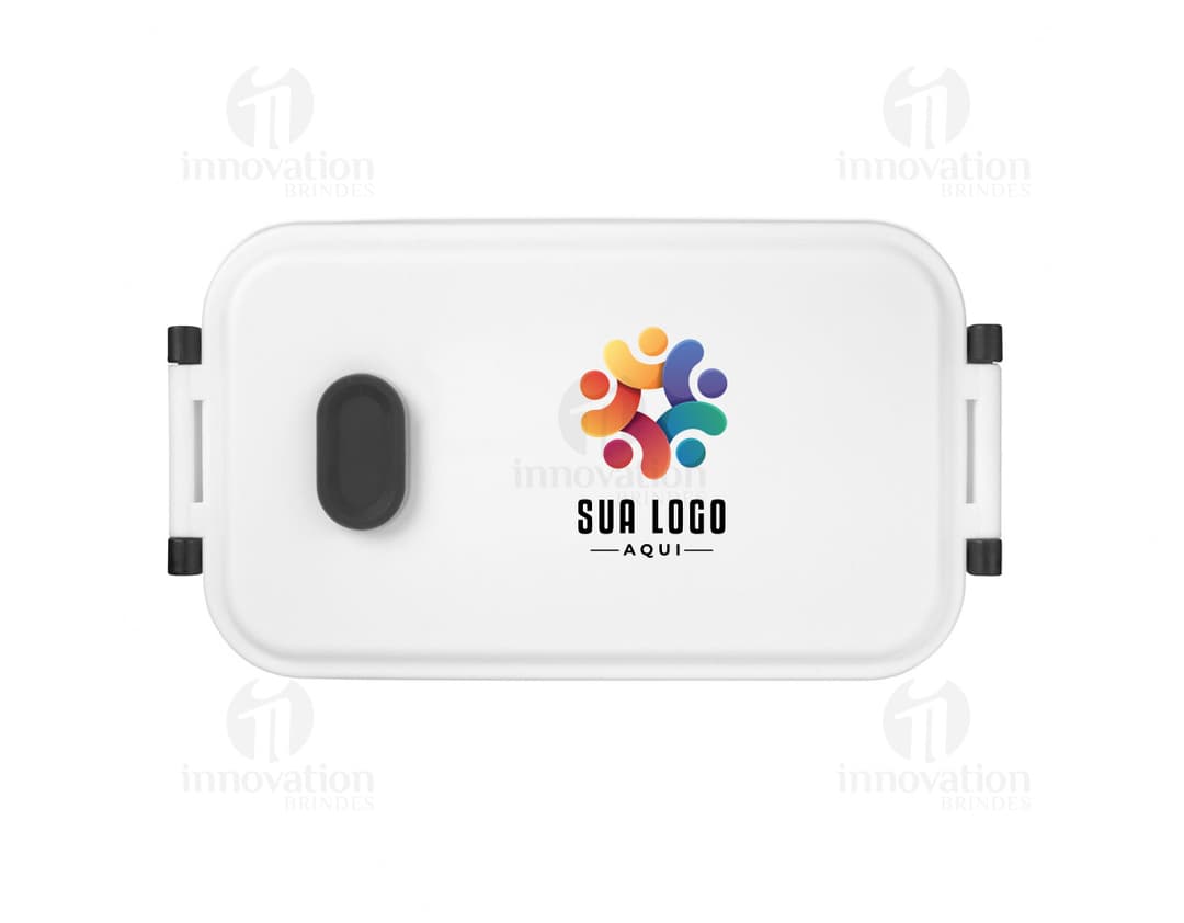 Marmita em PP 900ml, recipiente de plástico transparente com tampa preta.