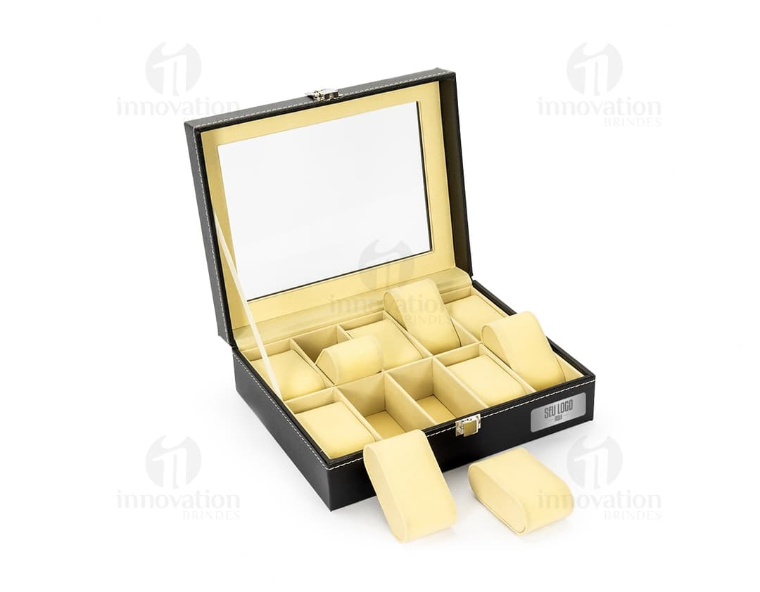 Porta relógios de madeira com capacidade para 6 relógios, com acabamento elegante e design moderno.