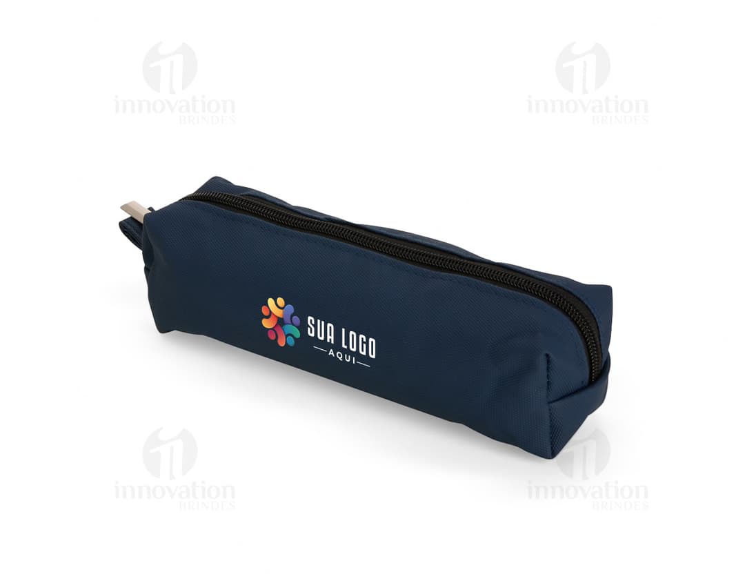 Estojo em couro sintético preto, com suporte para cabeça, dispositivo de descanso, fecho em zíper, simbolo de negócios, acessório de estilo moderno.