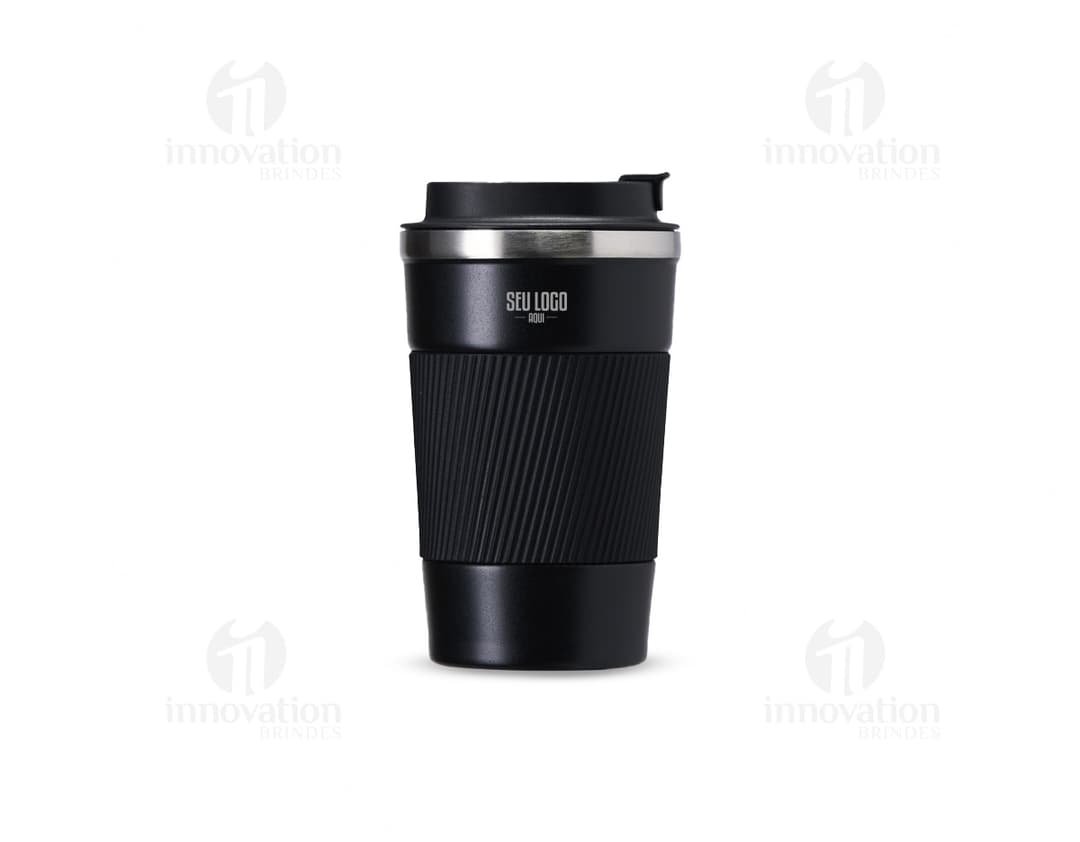 Copo térmico de 350ml em metal cromado, com tampa e parede dupla para manter a temperatura da bebida por mais tempo. Design vintage e retro, ideal para manter a bebida quente ou gelada. Cor preta e prateada, com detalhes de acabamento em aço.