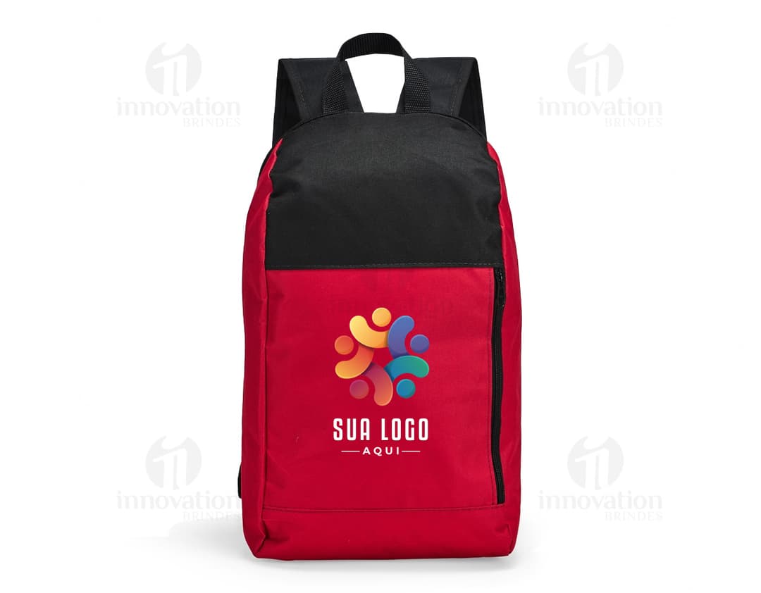 Mochila de poliéster preta com design moderno e elegante, com alças de couro, fecho de zíper, símbolo de bandeira nacional, adequada para viagens, escola, trabalho ou atividades ao ar livre.