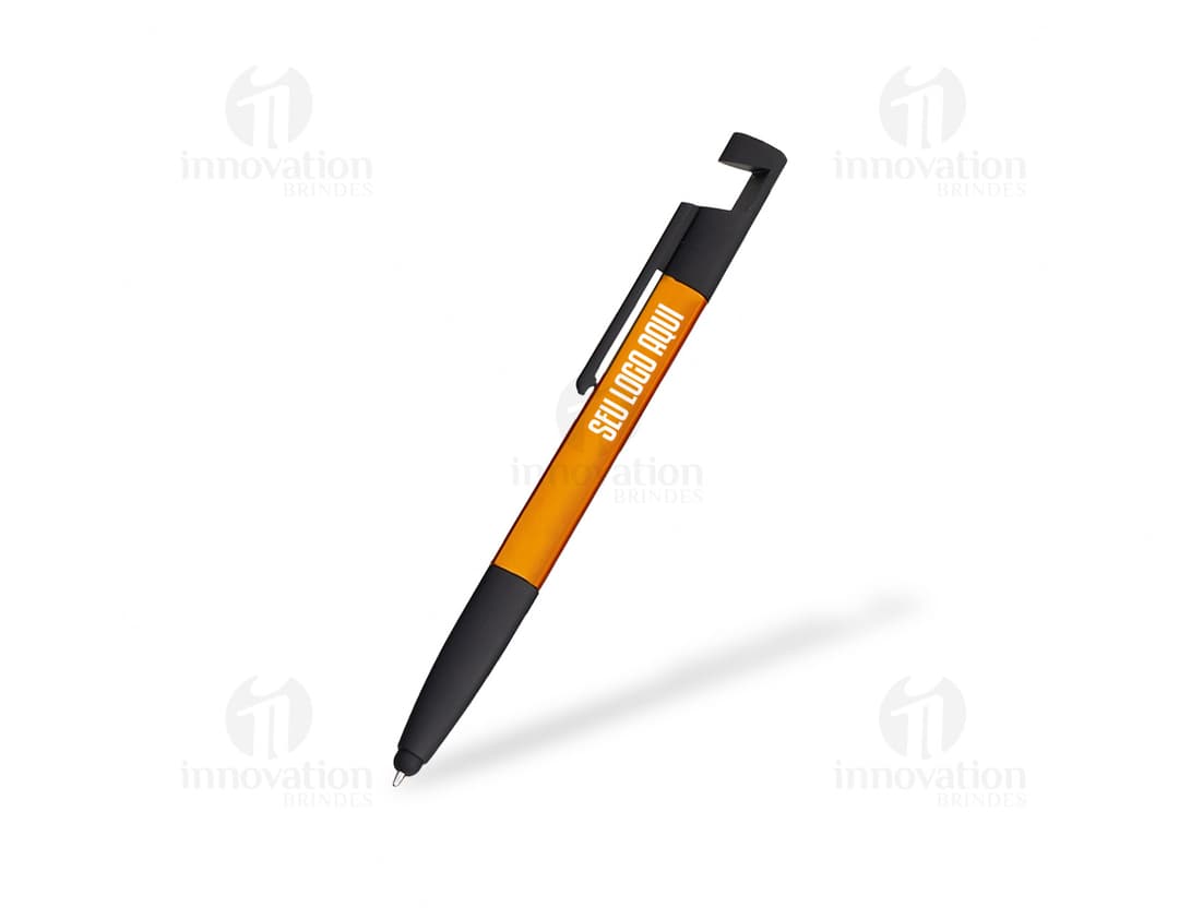 Caneta plástica multifunções amarela e preta, com ponta afiada e design moderno. Ideal para escrita, desenho e marcação. Objeto versátil e prático para uso no escritório, escola ou em casa.