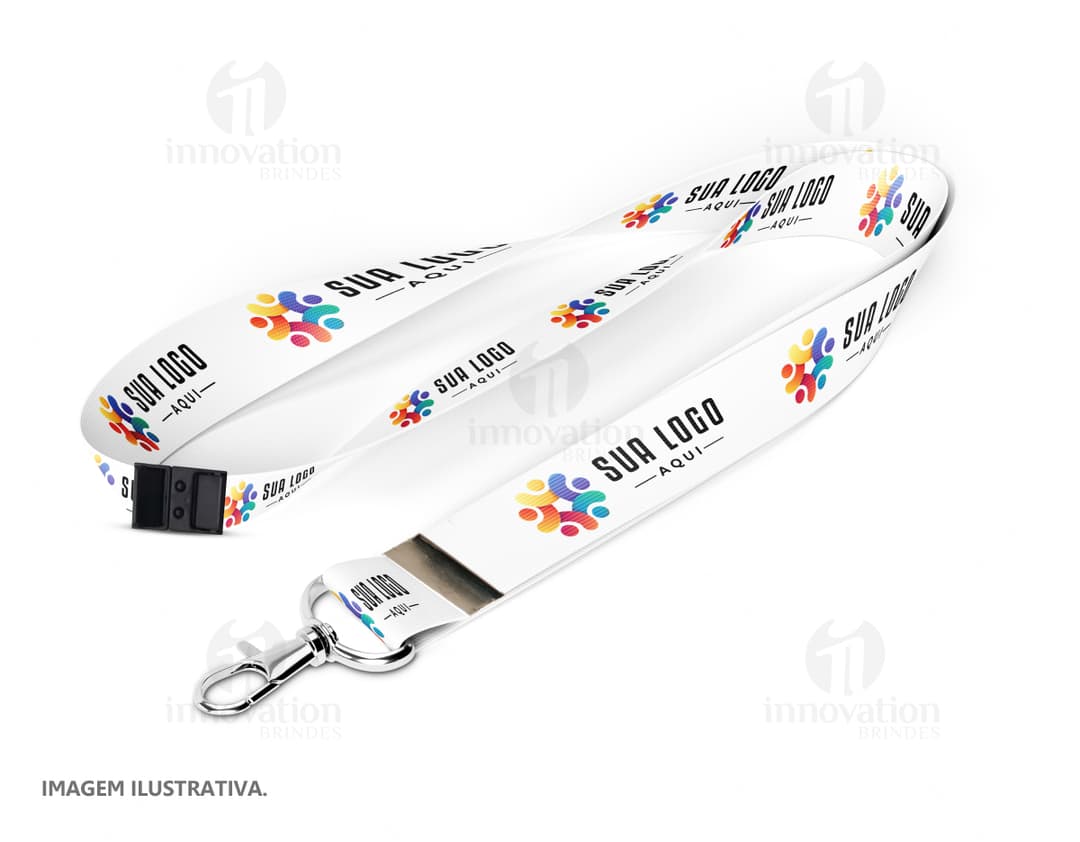 Cordão com trava de segurança e mosquetão 85x2cm - Design moderno e seguro para seu evento. Ideal para identificação e controle de acesso. Garanta qualidade e estilo com esse acessório personalizado. Confira já!