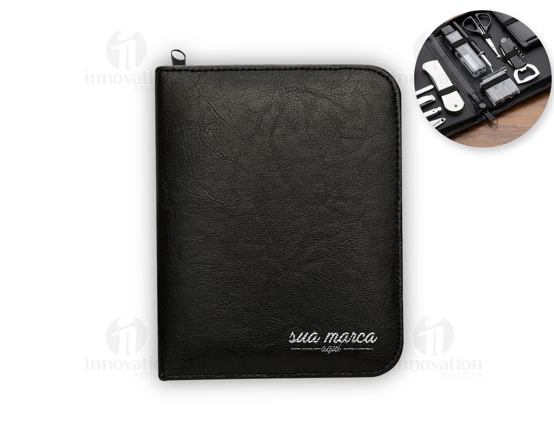 Kit masculino 12 peças em couro preto - acessórios vintage para escritório e negócios. Inclui carteira, chaveiro, porta-cartões e mais. Ideal para homens modernos e elegantes. Adquira já o seu!