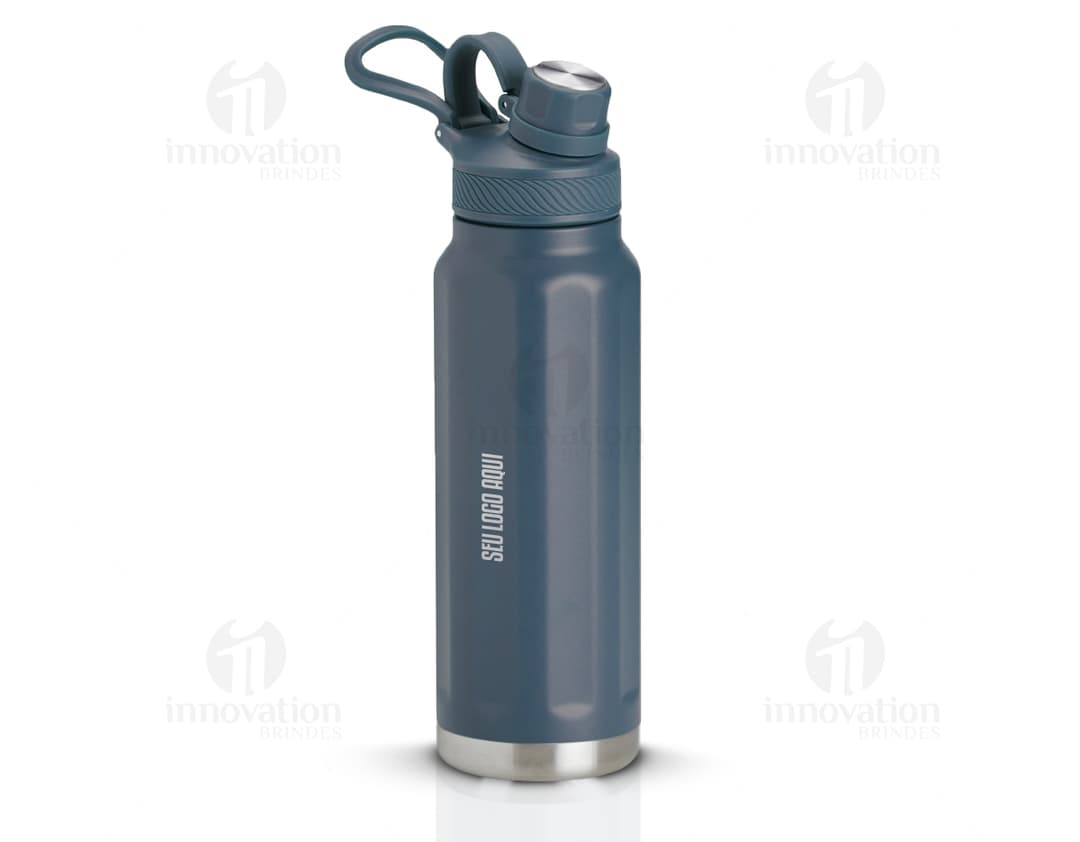 Garrafa térmica de inox com capacidade de 950ml, ideal para manter líquidos quentes ou frios por mais tempo. Design clean e moderno, com tampa e corpo metálicos prateados, proporcionando praticidade e saúde ao armazenar água, chá, café ou qualquer outra bebida.